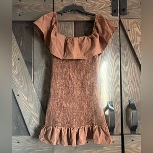 Anthropologie Brown Smocked Ruffle Mini Dress